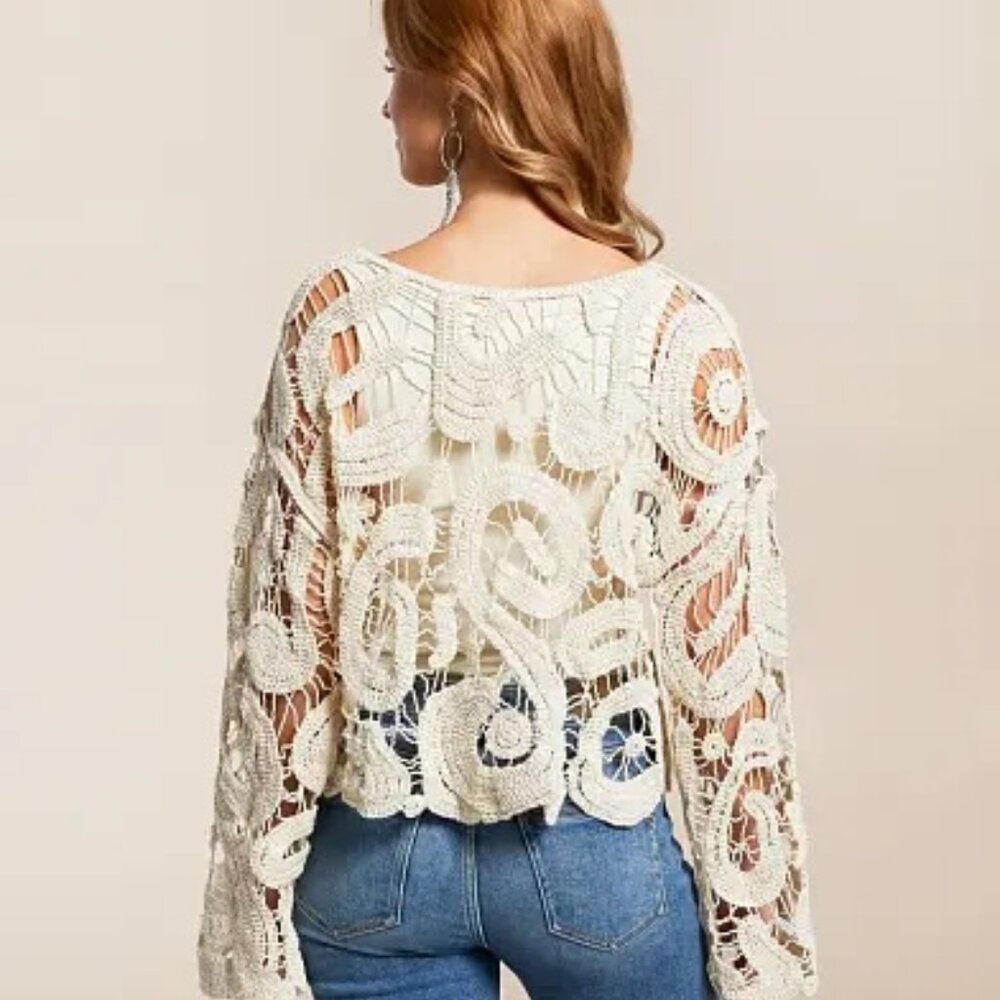 Brand New Willow & Root Open Weave Scalloped Sweater w/ Tags (Size Large) - Picture 3 of 7